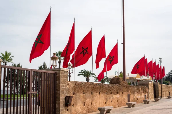 Stock image Row of Moroccan flags fluttering in Rabat