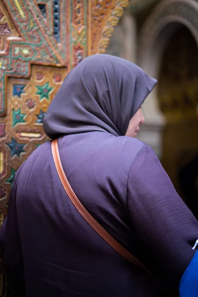 stock image A muslim woman walking in the medina of Fez