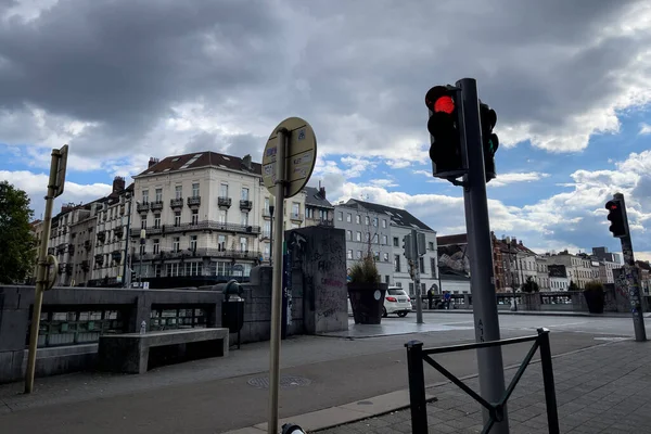 Red Traffic Signal Roadside Bruxelles — Stock Photo, Image