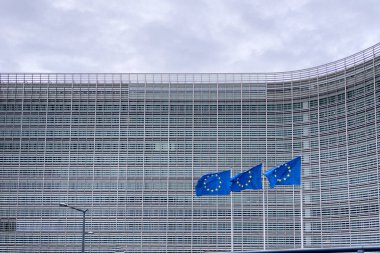 Brüksel, Belçika 'daki Avrupa Komisyonu Genel Merkezi önünde Avrupa Bayrakları