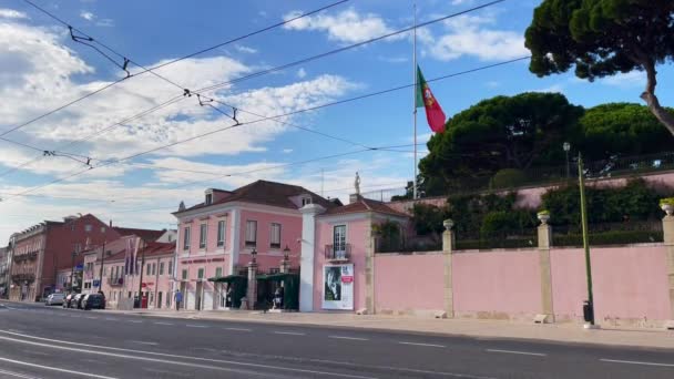 Tramway Passing Museu Presidencia Republica Lisbon — стокове відео