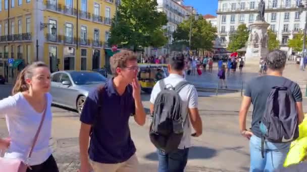 Auto Che Guidano Sulla Strada Accanto Piazza Luis Camoes Lisbona — Video Stock