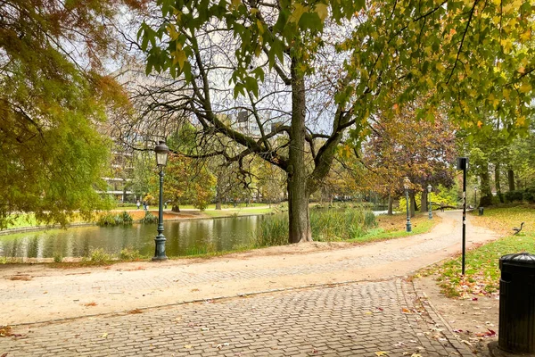 Parque Leopold Con Estanque Durante Temporada Otoño Bruselas — Foto de Stock