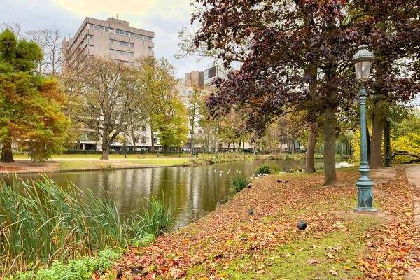 stock image Leopold park with a pond during autumn season in Brussels