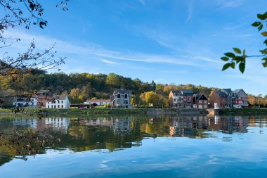 Belçika 'da Meuse Nehri manzaralı tarihi Dinant kasabası manzarası