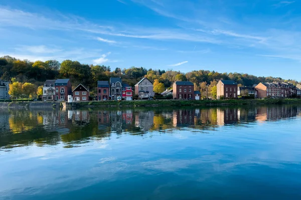 ベルギーの風光明媚な川のミューズとディナントの歴史的な町の眺め — ストック写真