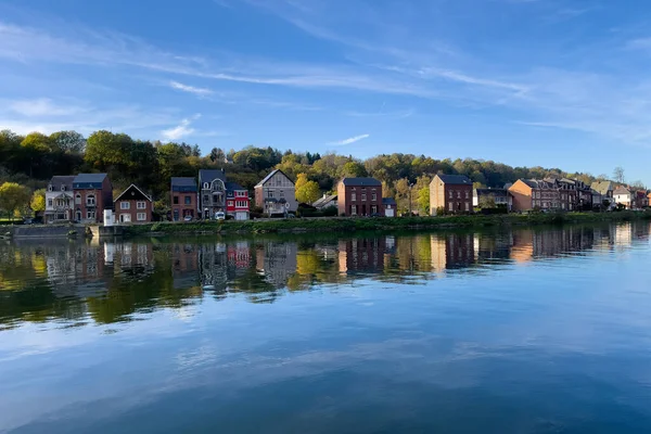 Belçika 'da Meuse Nehri manzaralı tarihi Dinant kasabası manzarası