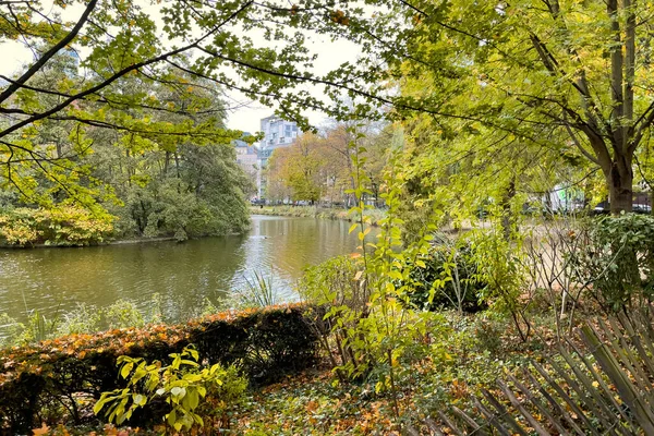 布鲁塞尔利奥波德公园的一个池塘 — 图库照片