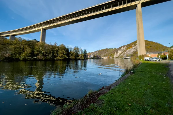 stock image Low angle view of the Charlemagne route bridge in Dinant