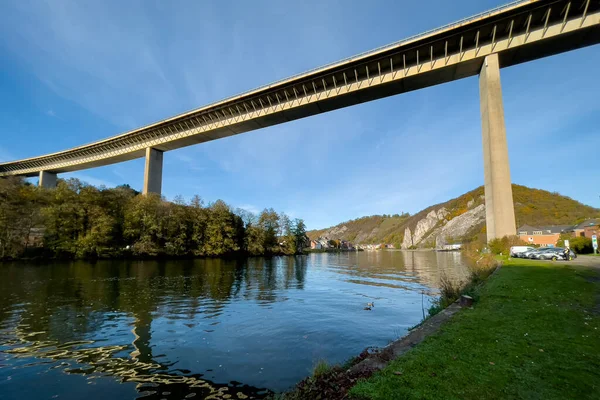 stock image Low angle view of the Charlemagne route bridge in Dinant