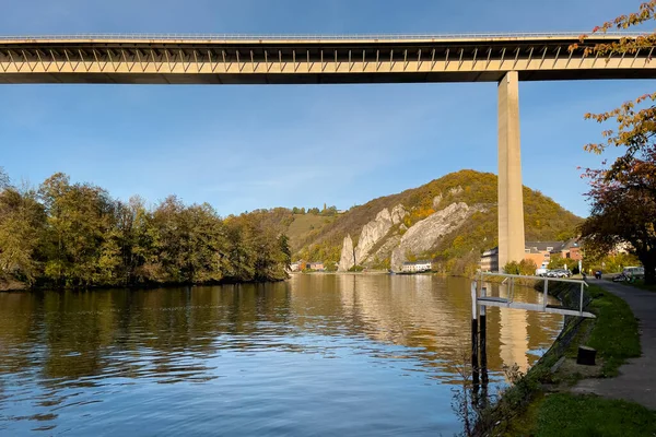 stock image Low angle view of the Charlemagne route bridge in Dinant