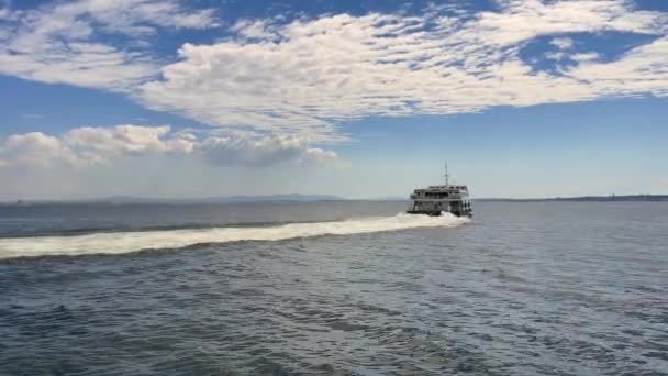 Lizbon Daki Tagus Nehrinde Yol Alan Bir Tur Teknesi — Stok video