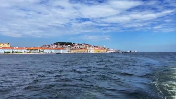 Vista Traghetto Movimento Città Lisbona Portogallo — Video Stock