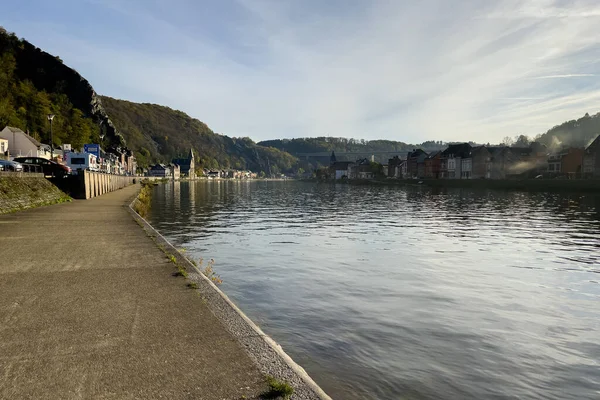 stock image Empty pier alongside the Meuse river in Dinant, Belgium