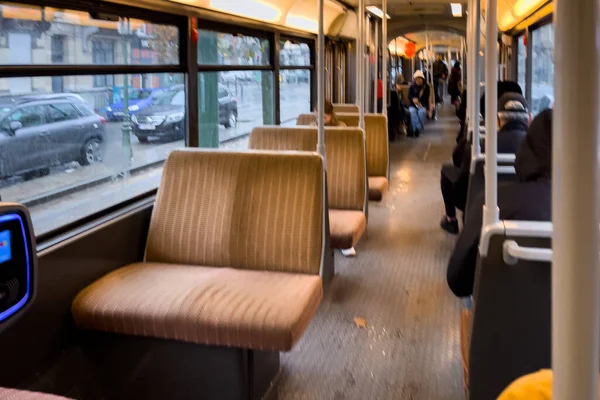 Leerer Innenraum Einer Modernen Straßenbahn Brüssel — Stockfoto