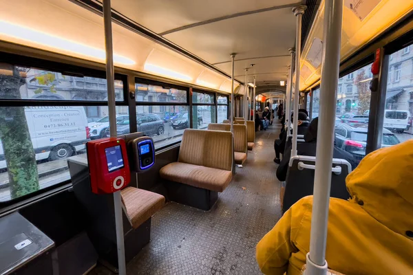 Empty Interior Modern Tramway Brussels — Stock Photo, Image