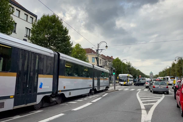 Tramway Passing Road Brussels — Stock Photo, Image