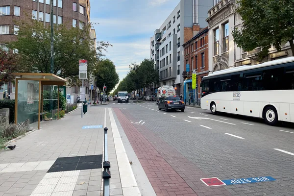 stock image A bus driving on the road in Brussels, Belgium