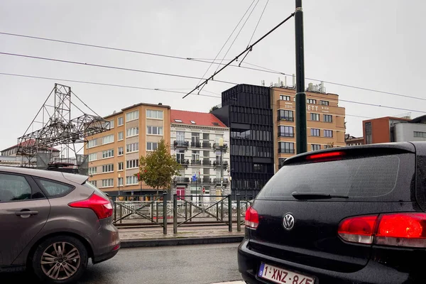 Voitures Conduisant Pendant Une Journée Pluvieuse Bruxelles Belgique — Photo