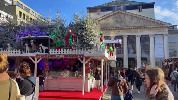 Julmarknad Centrala Bryssel Belgien — Stockvideo