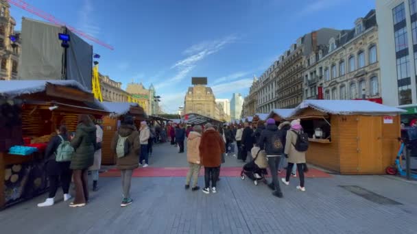Mercado Navidad Centro Bruselas Bélgica — Vídeo de stock