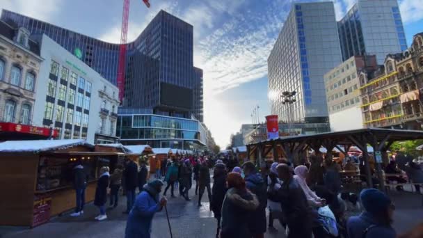Mercado Navidad Centro Bruselas Bélgica — Vídeos de Stock