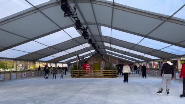 벨기에 브뤼셀에 스케이트장에서 사람들 빙상을 — 비디오