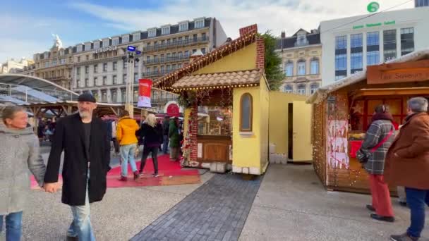 Різдвяний Базар Центрі Брюсселя Бельгія — стокове відео