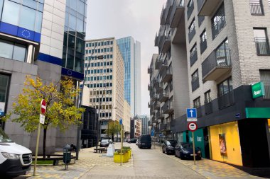 Brüksel, Belçika 'da caddeye park edilmiş araçlar