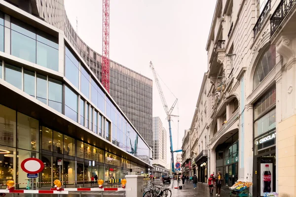 Modern Building Reconstruction Tall Crane Next Brussels Belgium — Stock Photo, Image