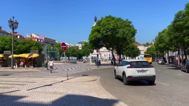 Folk Går Rossio Torget Lissabon Portugal — Stockvideo