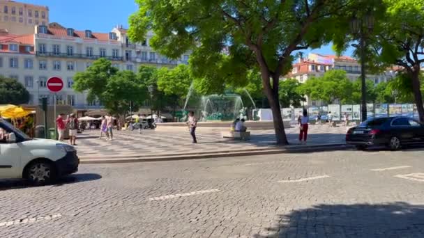 Люди Ходять Площі Россіо Лісабоні Португалія — стокове відео