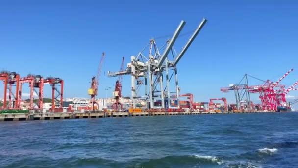 Kilátás Lisszabon Kikötője Mellett Elhaladó Sétahajóról Portugália — Stock videók