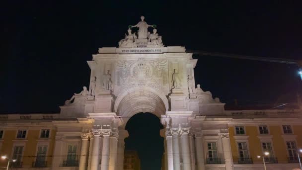Boog Van Rua Augusta Nachts Lissabon Portugal — Stockvideo