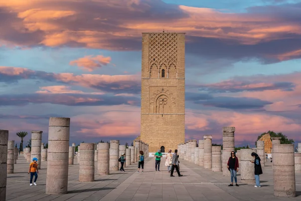 Stock image People walking around the medieval columns next to the Hassan tower in Rabat, Morocco