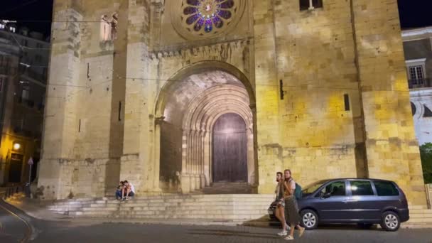 Katedra Najświętszej Marii Panny Major Lizbonie Nocą — Wideo stockowe