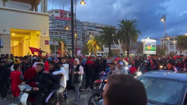 Happy Moroccan Fans Waving Flags Blocking Roads Victory National Team — Stock Video