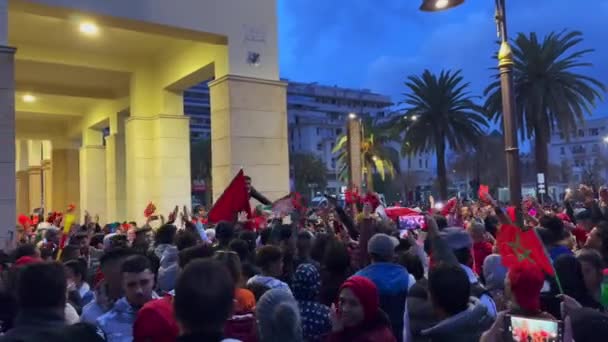 Happy Moroccan Fans Waving Flags Blocking Roads Victory National Team — Stock Video