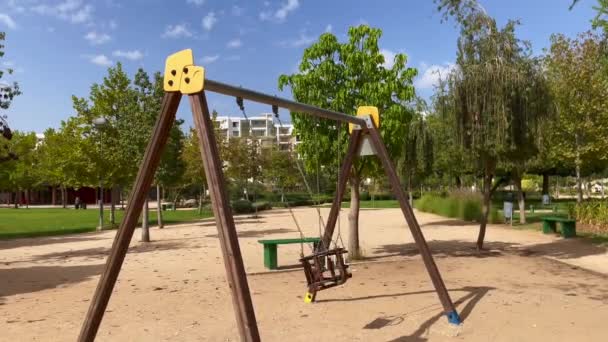 Empty Swing Park Trees Background — Stock Video