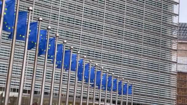 Euroopan Komission Päätoimipaikan Edessä Brysselissä Belgiassa Sijaitsevat Euroopan Liput — kuvapankkivideo
