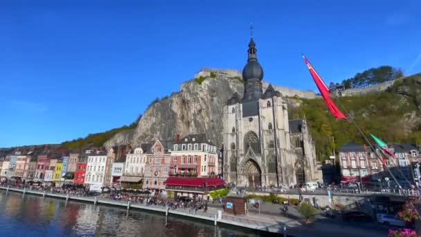 Vista Cidade Histórica Dinant Com Pitoresco Rio Meuse Bélgica — Vídeo de Stock