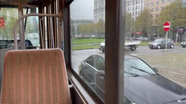 Vista Finestra Tram Movimento Bruxelles Belgio — Video Stock