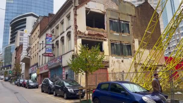 Budynek Wzmocniony Stalowymi Belkami Które Pomagają Uniknąć Zawalenia Się Brukseli — Wideo stockowe