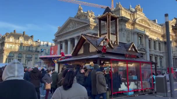 Pessoas Caminhando Mercado Natal Centro Bruxelas Bélgica — Vídeo de Stock