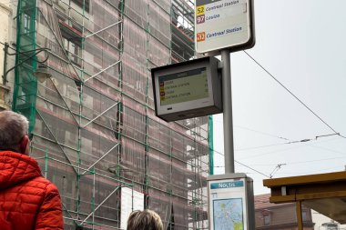 Tramway signpost at a stop in Brussels, Belgium