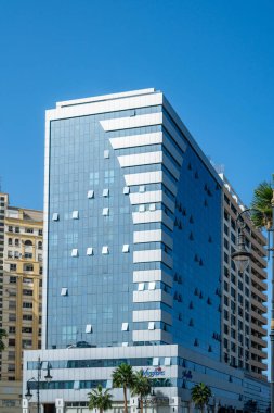 A modern glass building downtown Tanger, Morocco