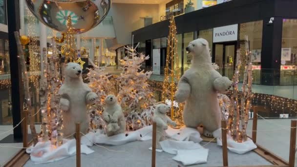Χριστουγεννιάτικη Διακόσμηση Μέσα Εμπορικό Κέντρο Στις Βρυξέλλες Βέλγιο — Αρχείο Βίντεο