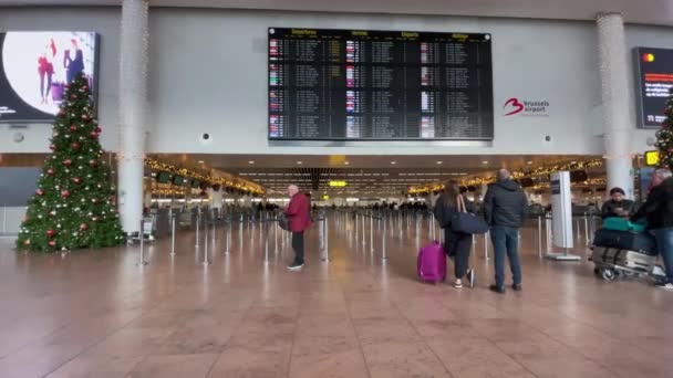 Travelers Walking Charleroi International Airport Belgium — Stock video