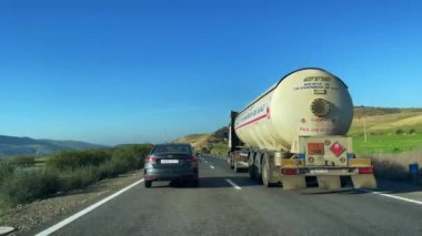 Dashcam view of a car driving on the highway in Morocco