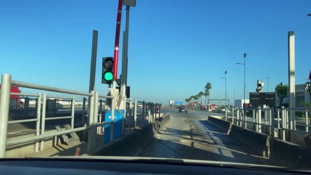 Dashcam Car Passing Checkpoint Gate Highway Morocco — Vídeos de Stock